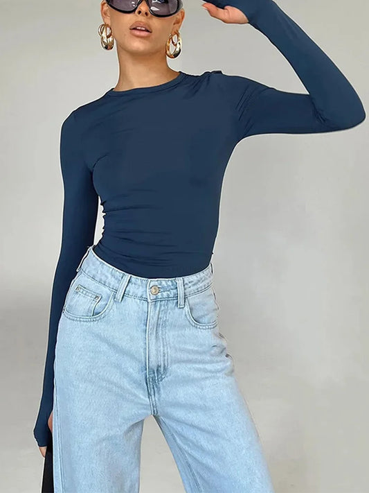 Camiseta manga larga Azul o Naranja (Mujer). Complemento perfecto para ir bien conjuntada.