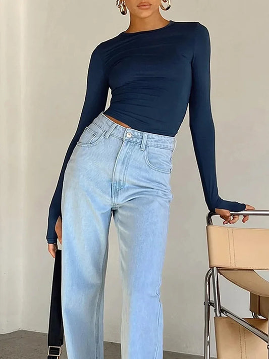 Camiseta manga larga Azul o Naranja (Mujer). Complemento perfecto para ir bien conjuntada.